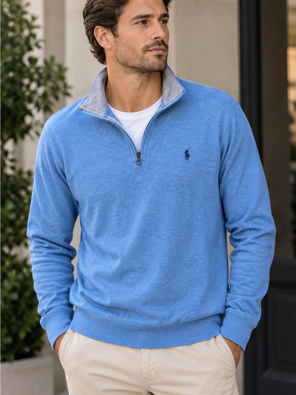 Polo Ralph Lauren Heather Blue Quarter Zip Pullover Sweater Preppy Men’s M